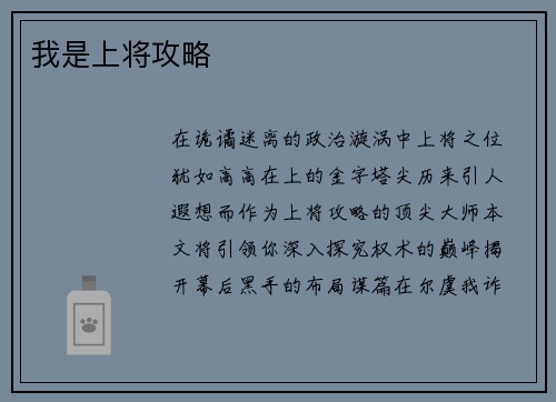 我是上将攻略